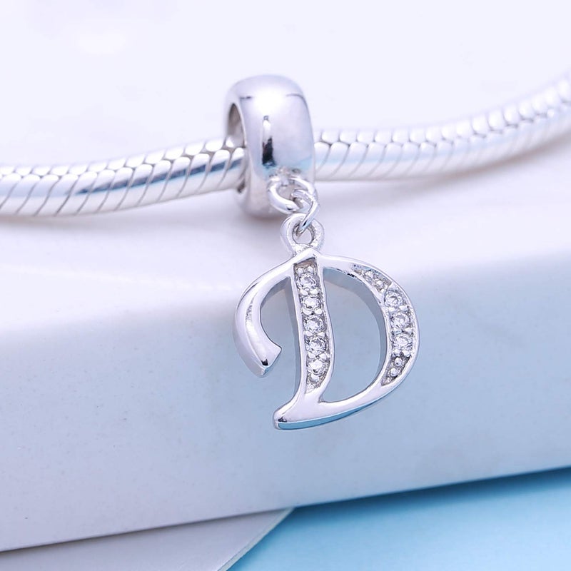 ABUN 925 Sterling Silver Charms Alphabet Beads fit Pandora Charm Bracelets A-Z Letter Initial Spacer Dangle Clear CZ Stone Authentic for Snake Chain Bracelets (D) - Image 3